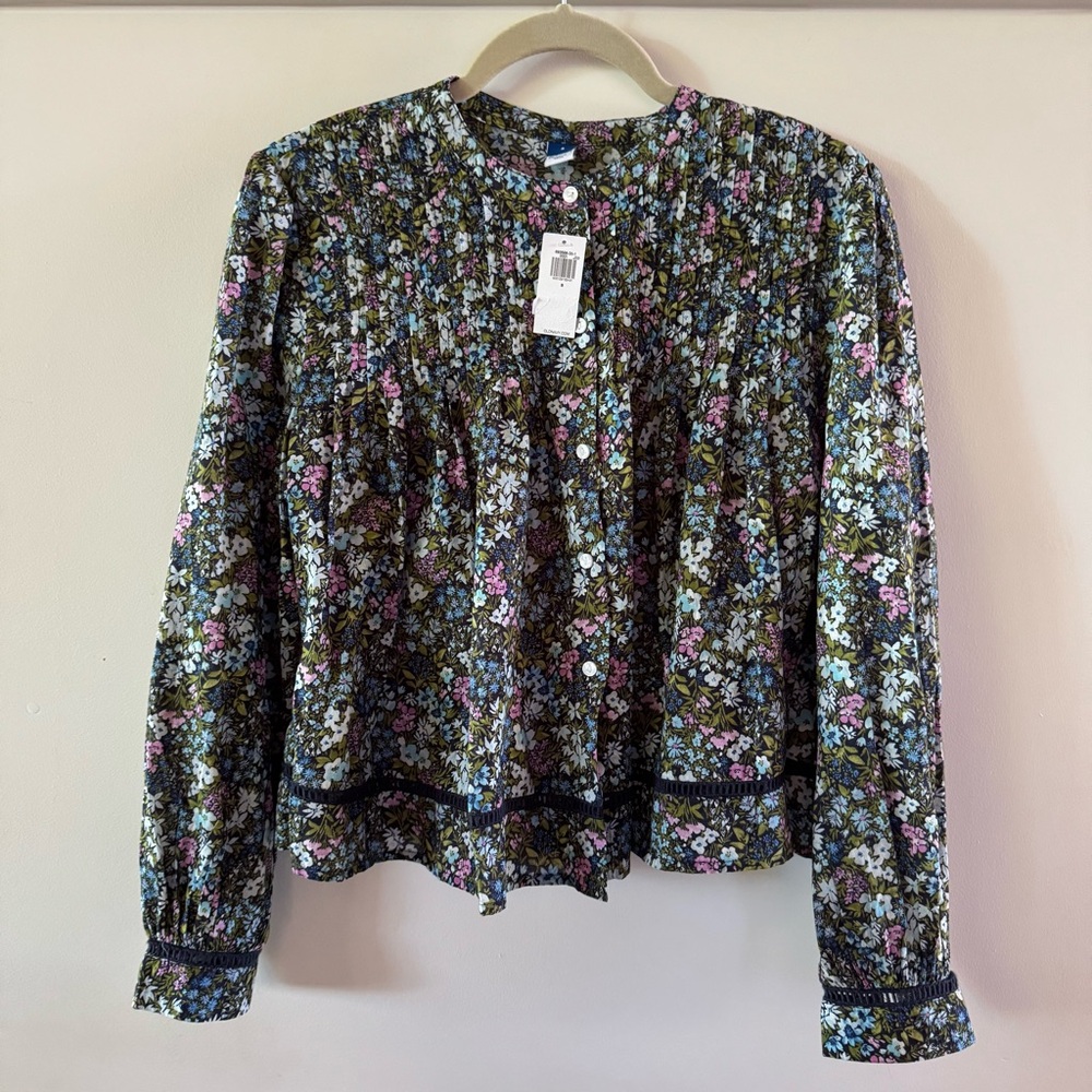 Button-Down Cropped Pintuck Shirt Old Navy Floral Print Blouse -